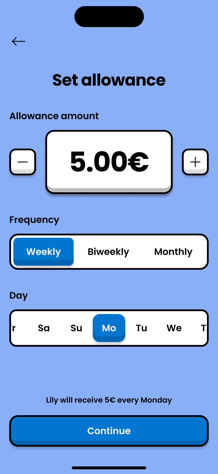 Penny Time allowance screen