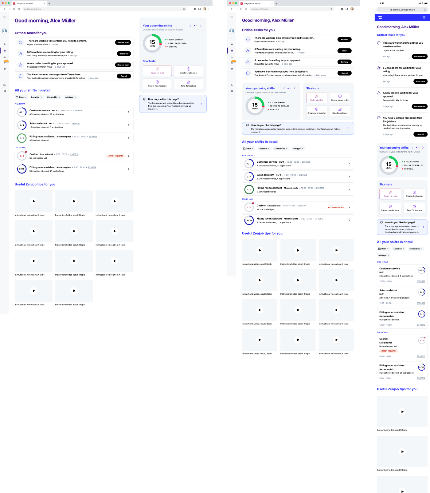 Zenjob B2B dashboards overview